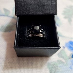 💎*NEW 18K BLACK SAPPHIRE STERLING SILVER RING💎SIZE 8💎